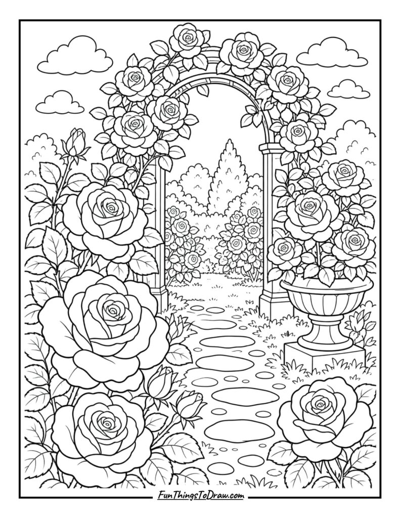 Rose garden coloring page