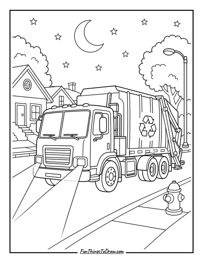 Garbage Truck at Night