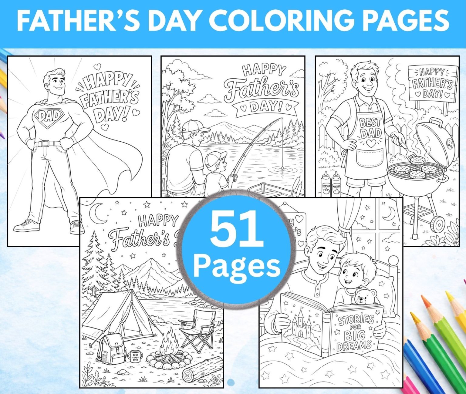 Father's Day Coloring Pages (51 Free Sheets) - Fun Things To Draw