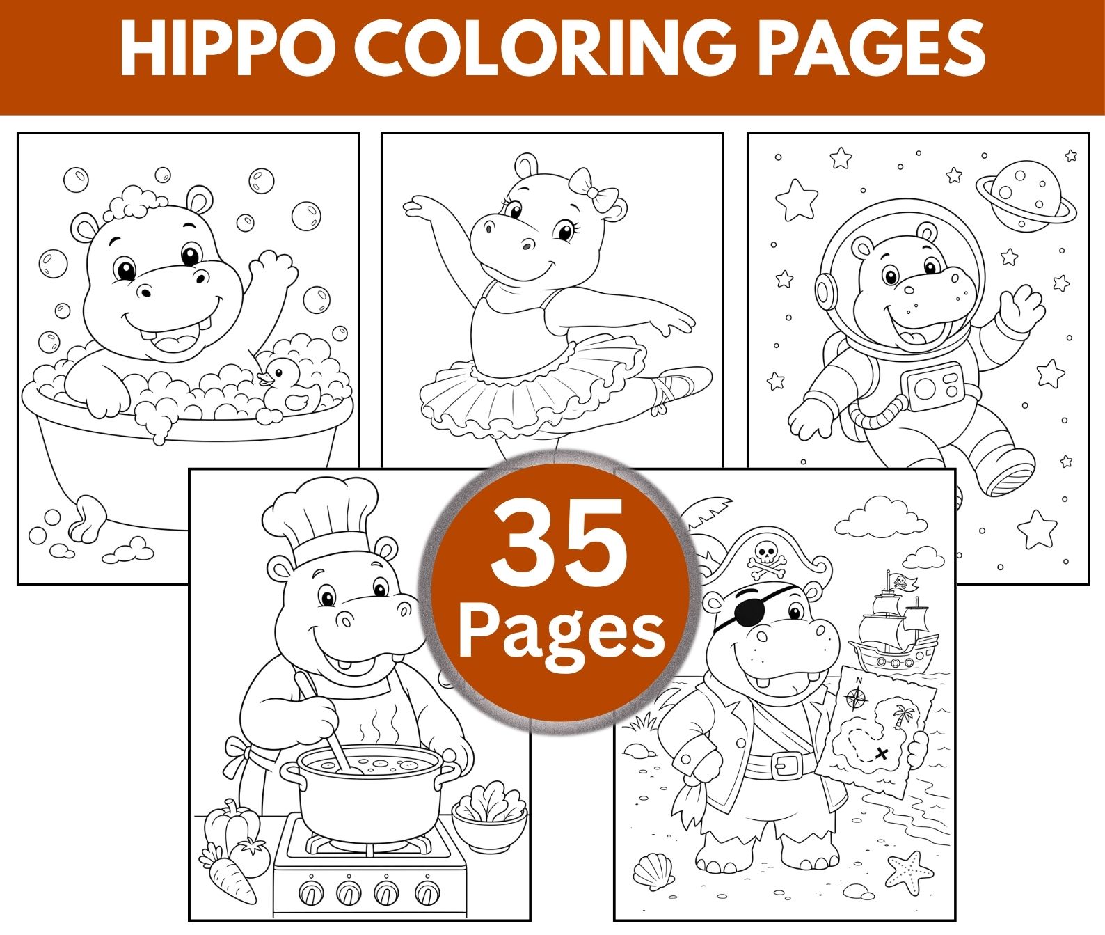 Hippo Coloring Pages for Kids