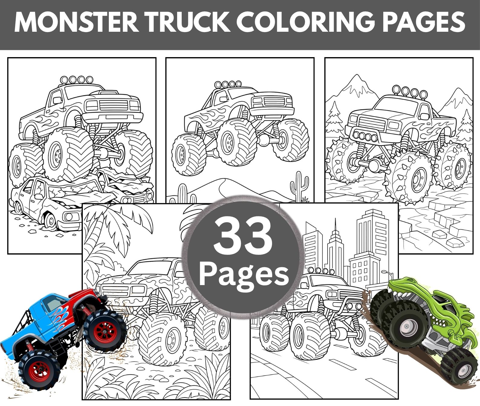MONSTER TRUCK COLORING PAGES for Adults