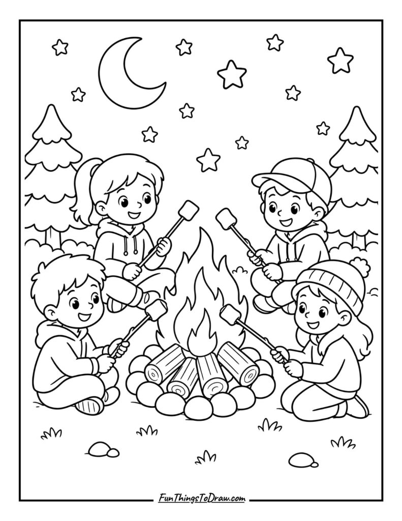 Campfire Stories coloring page for kids