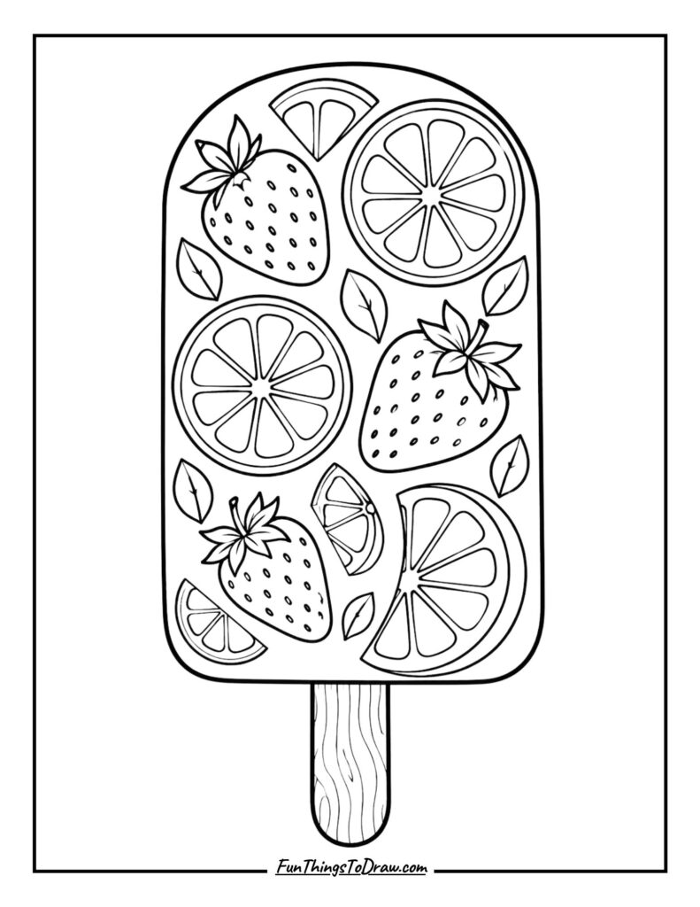 Fruit Slice Popsicle coloring page