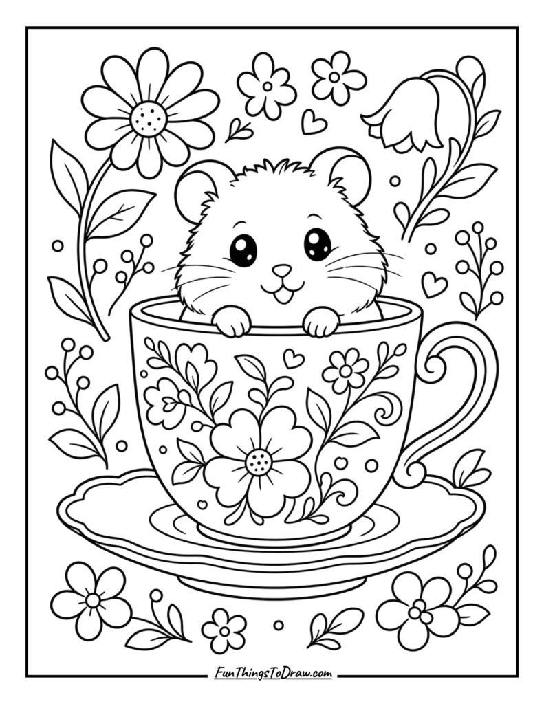 Hamster in a Teacup coloring page