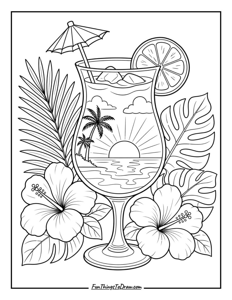 Sunset Serenity Cocktail coloring page