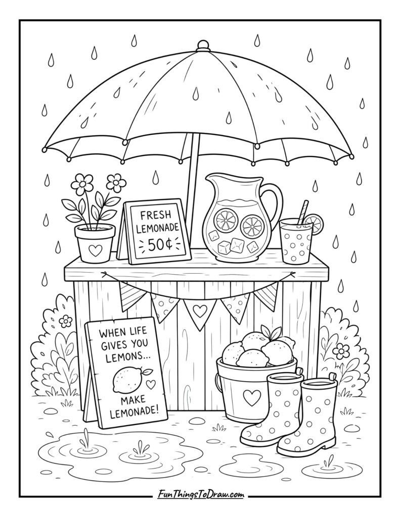 Lemonade Stand in the Rain coloring page