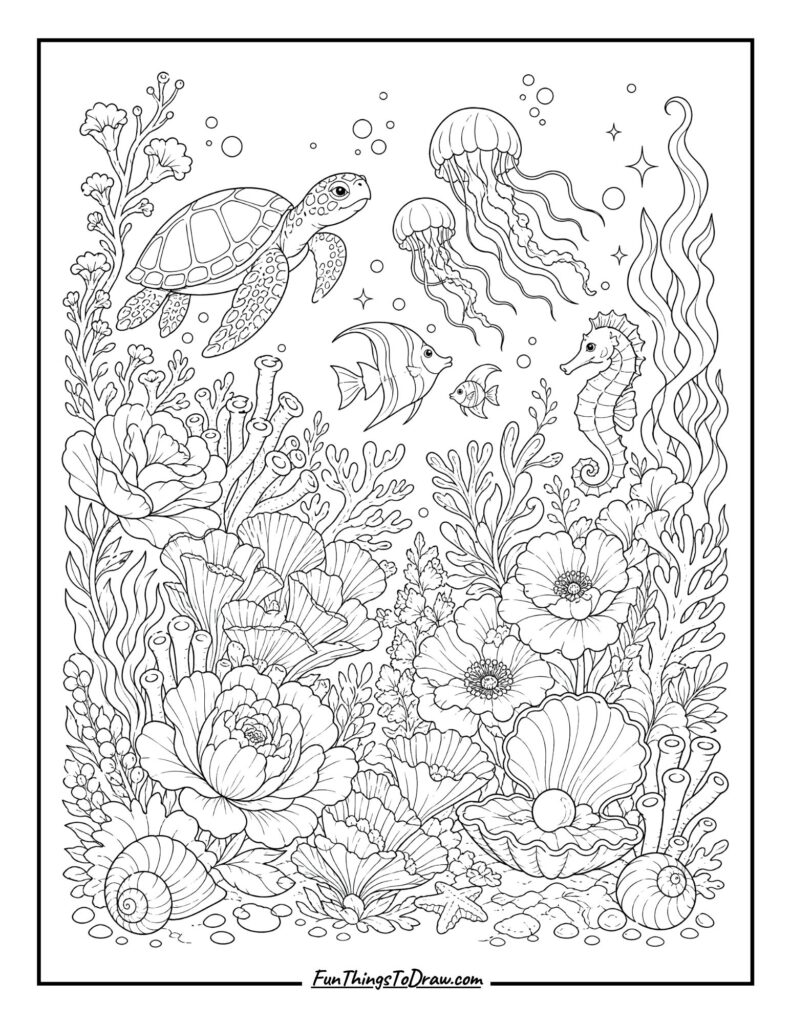 Underwater Coral Flowers coloring page