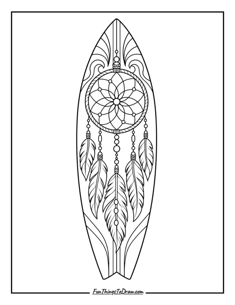Bohemian Dreamcatcher Surfboard Coloring Page
