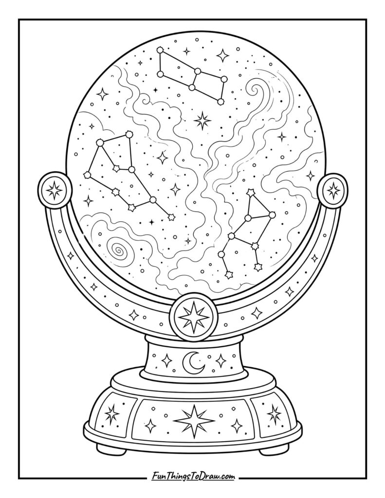 Cosmic Stargazer's Orb Trophy Coloring Page