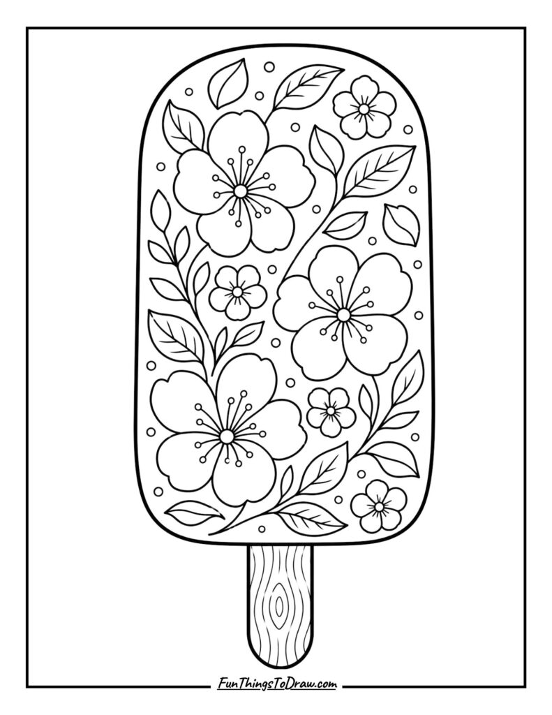 Floral Popsicle coloring page