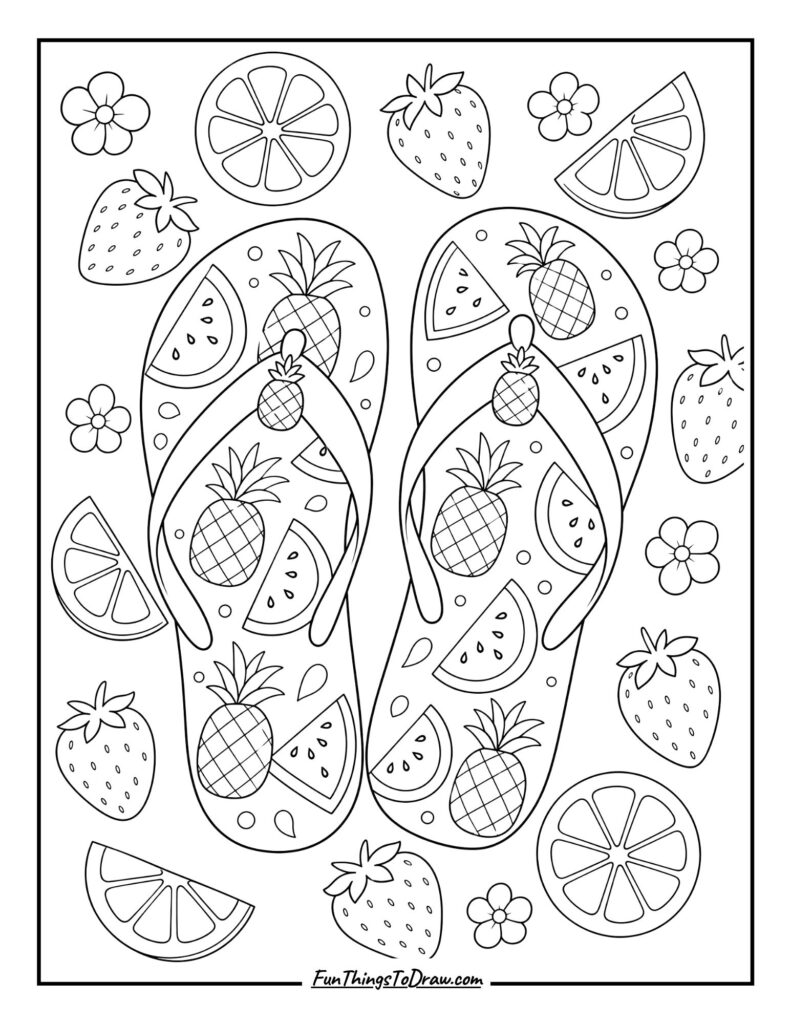 Fruit Fiesta Flip-Flops coloring sheet