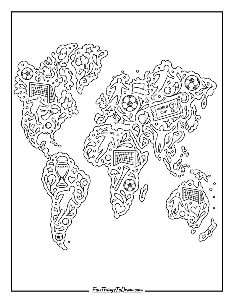 World Map with Soccer Motifs