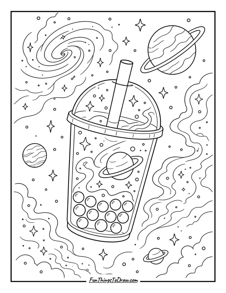 Boba Tea Galaxy coloring page