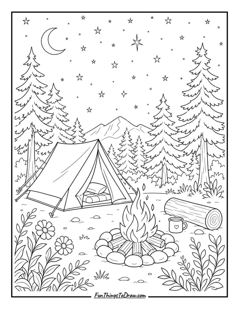 Camping Under Stars coloring page