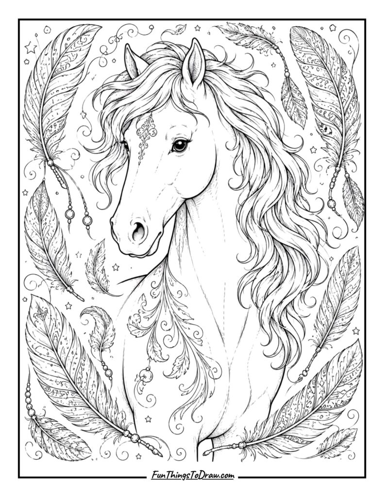 Horse with Feathers coloring page