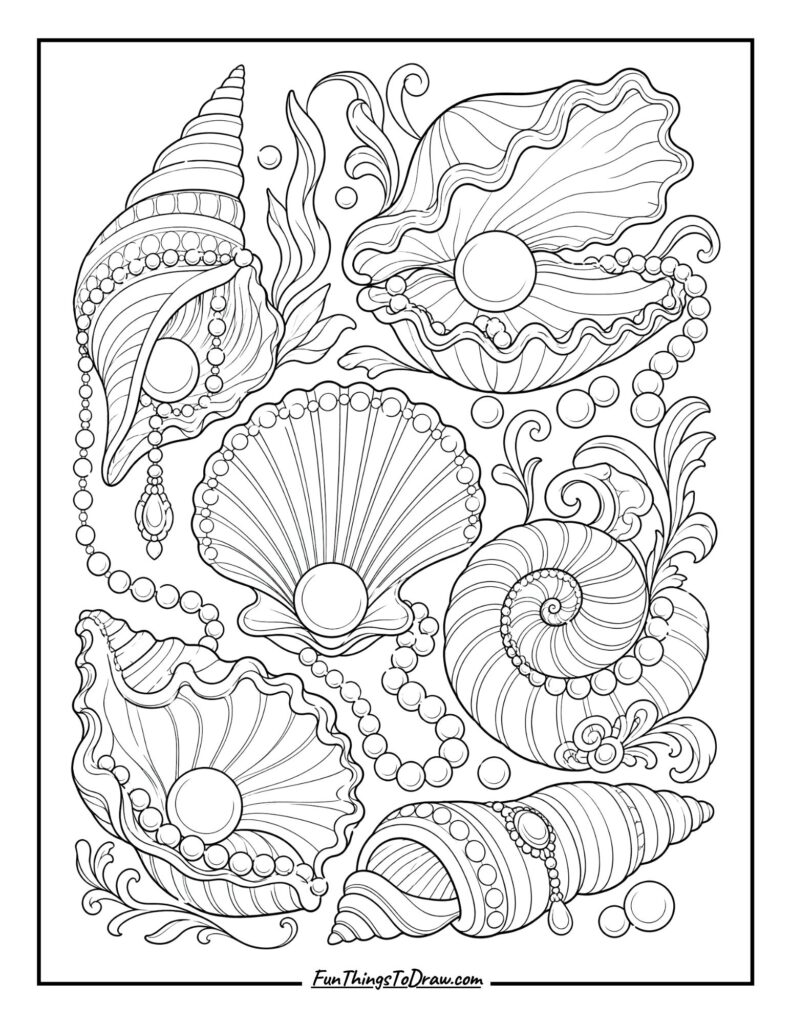 Seashells with Pearl Accents coloring page
