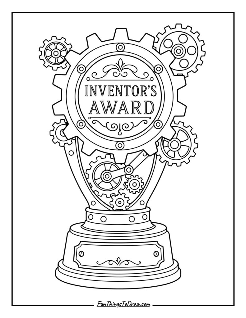 Steampunk Inventor's Gear Award Trophy Coloring Sheet