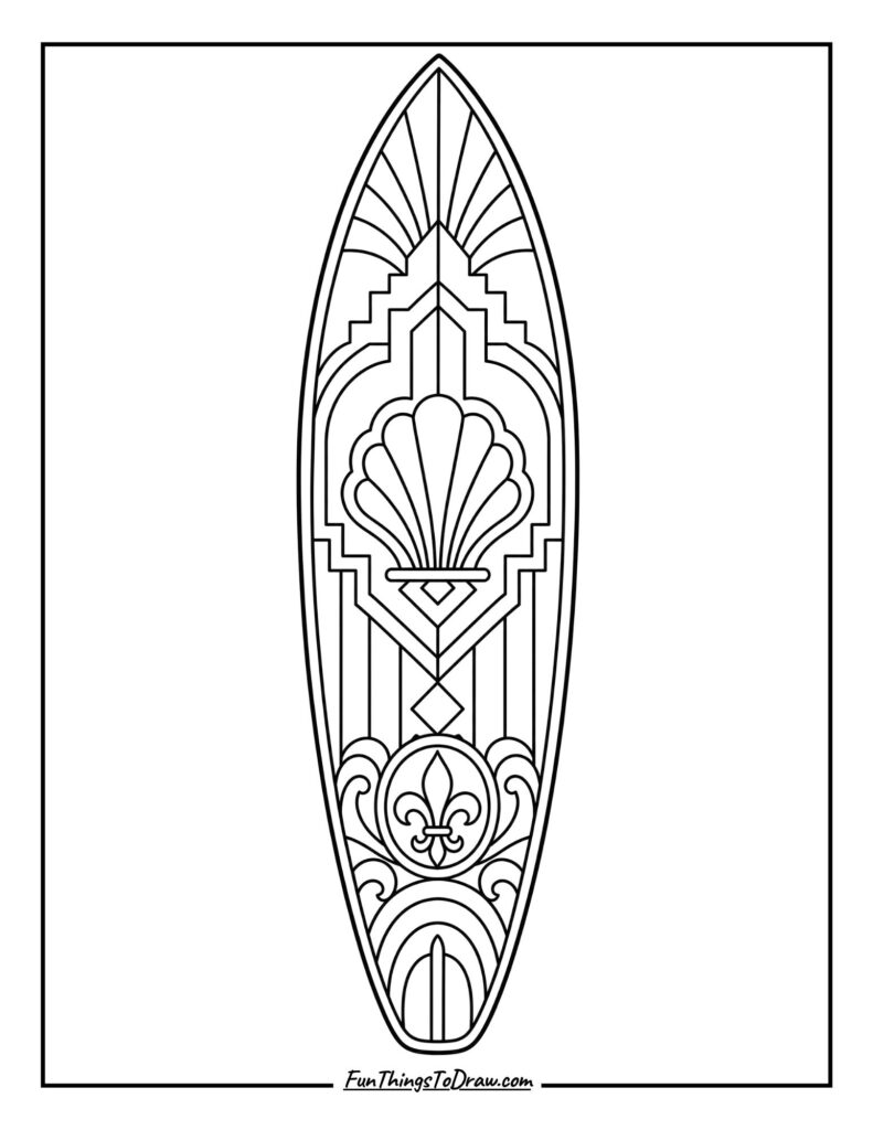 Art Deco Elegance surfboard coloring page