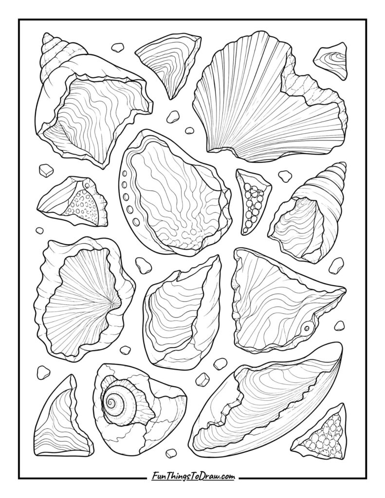 Broken Seashell Fragments coloring sheet