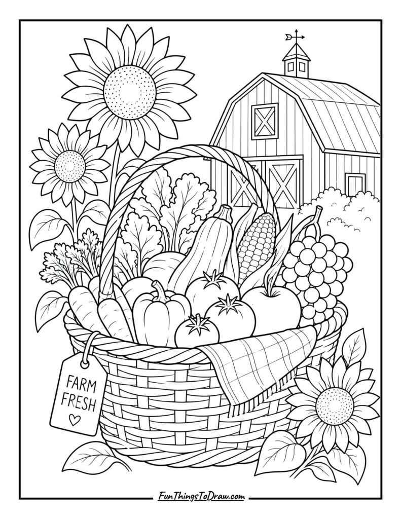 Picnic Basket at far house coloring page