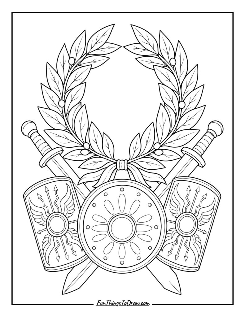 Ancient Gladiator's Laurel Wreath Coloring Page