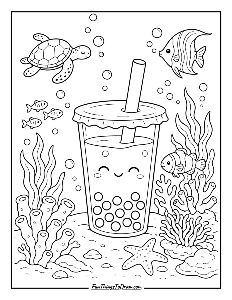 Boba Tea Ocean coloring page