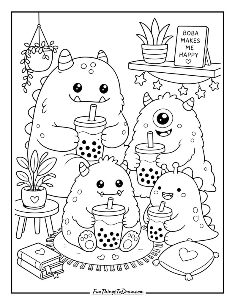 Boba Tea Monster coloring page