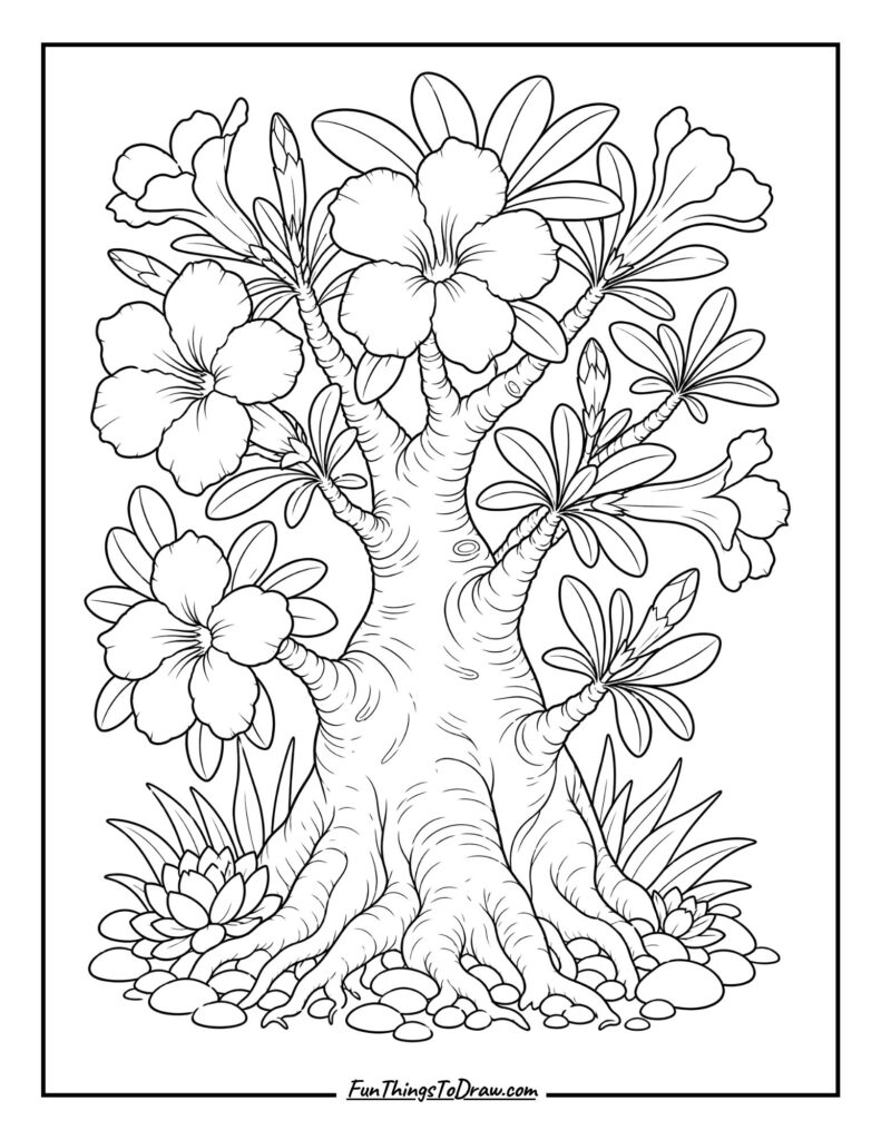 Desert Rose (Adenium) Fantasy Coloring Page