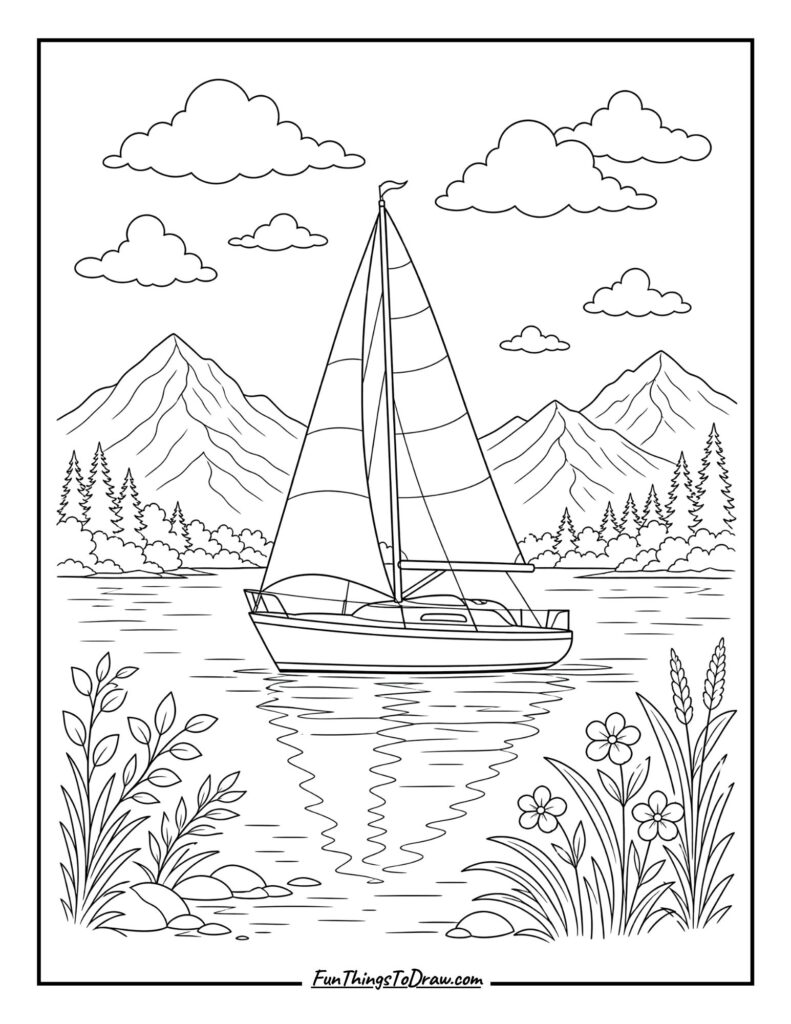 Sailboat on the Lake coloring page