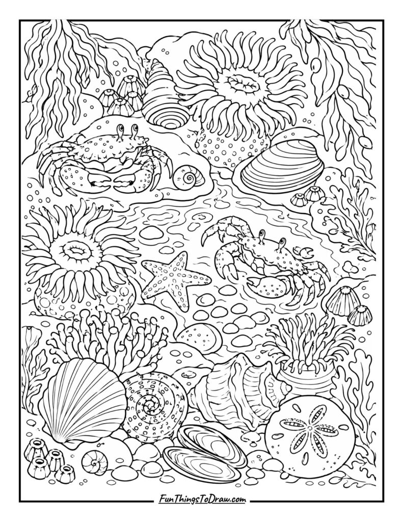 Seashells in a Tide Pool coloring page