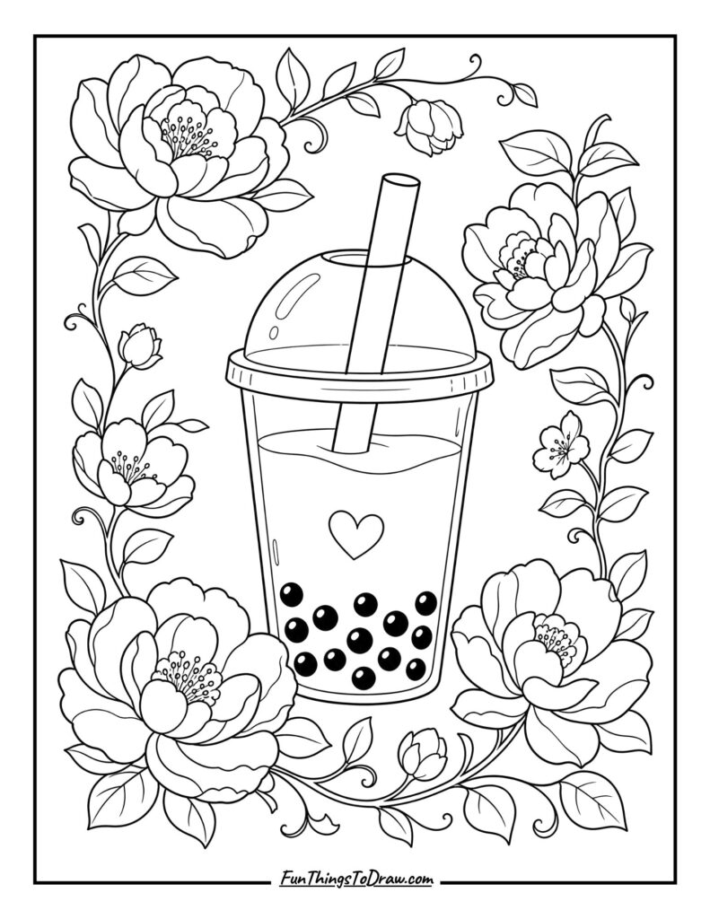 Boba Tea Floral Frame