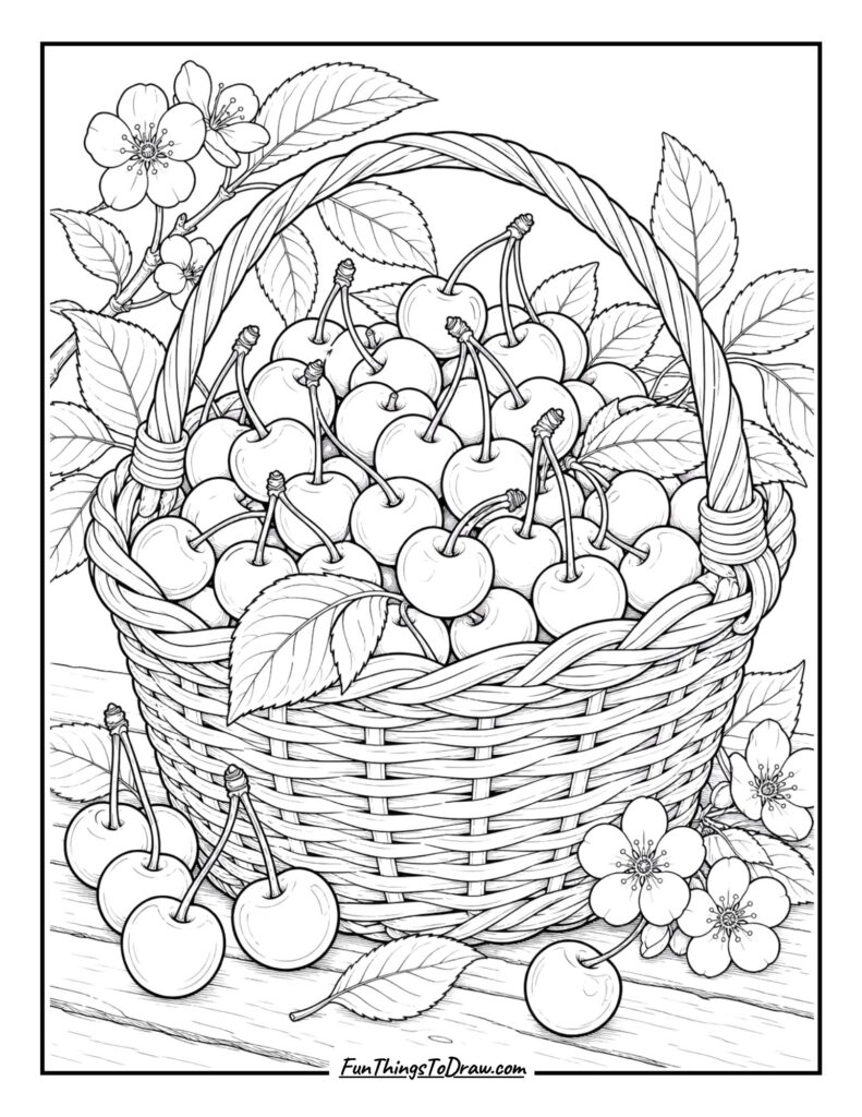 Cherry Picking Basket s(summer food coloring page)