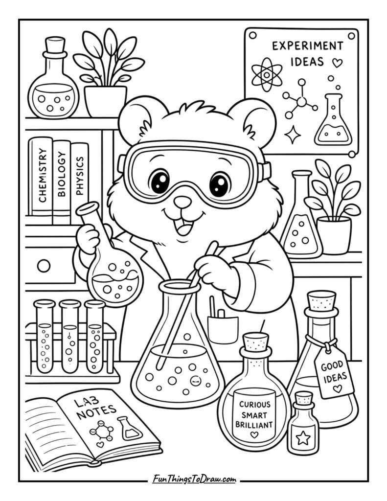 Hamster Scientist in a Lab coloring page