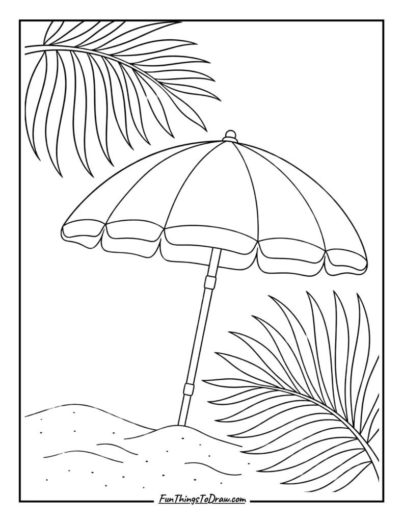 Palm Leaf Silhouette Umbrella coloring page