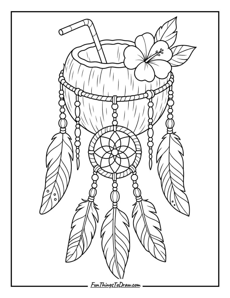Boho Coconut Coloring Page