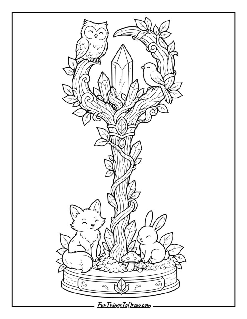 Enchanted Forest Guardian's Staff Trophy Coloring page
