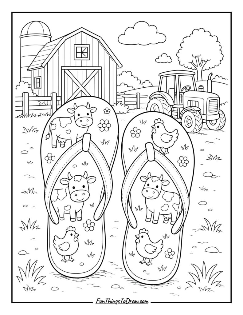 Farm Life Flip-Flops coloring page