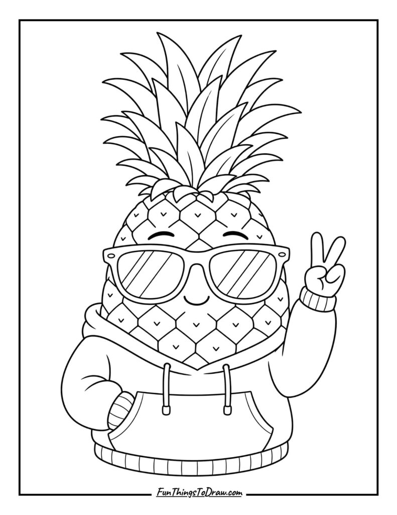 Pineapple with Sunglasses coloring page