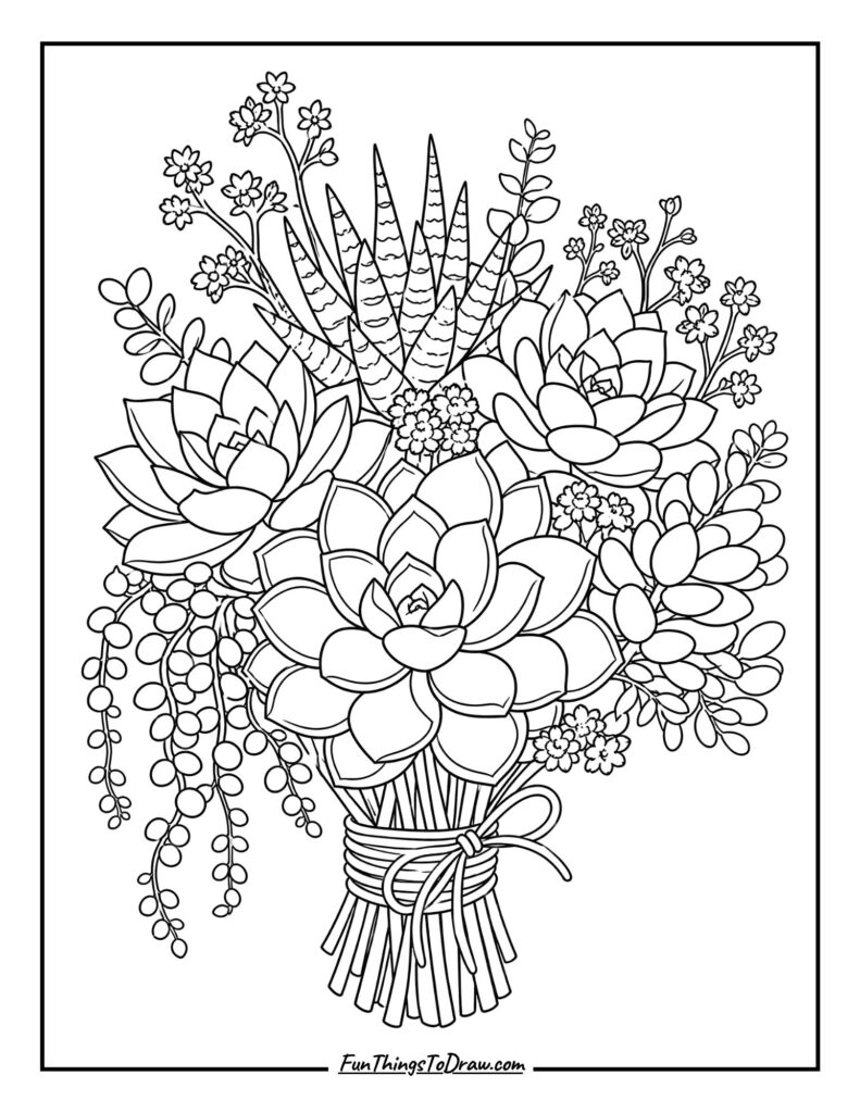 Succulent Bouquet Arrangement coloring page