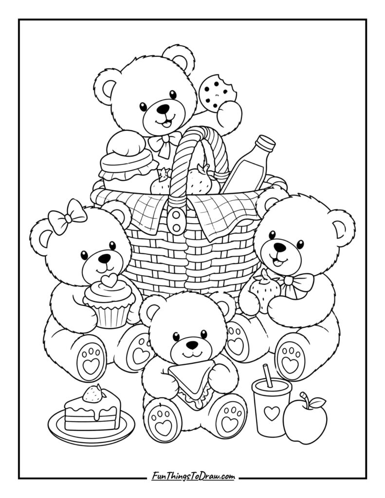 Teddy Bear's Picnic Basket Coloring Page