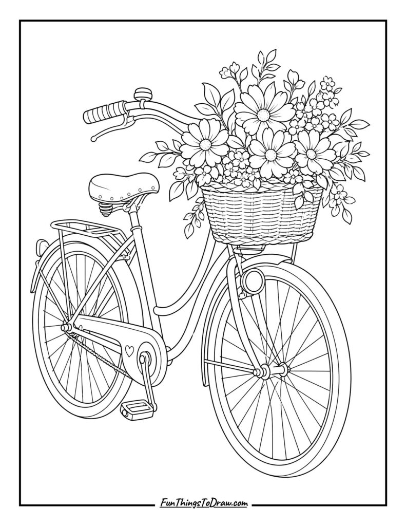 Vintage Bicycle with Basket coloring page