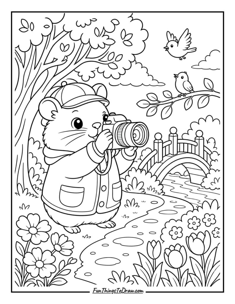 Hamster Photographer Coloring Sheet