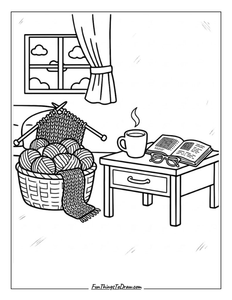 Knitting Corner Comfort coloring page