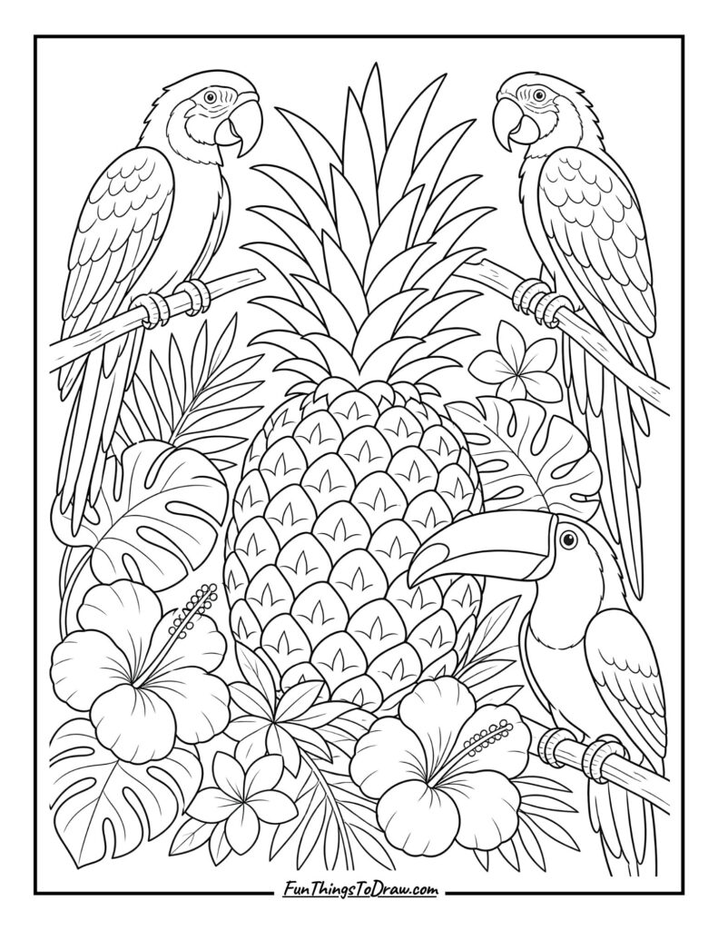 Pineapple and Tropical Birds