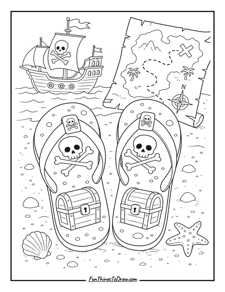 Pirate Treasure Flip-Flops coloring sheet