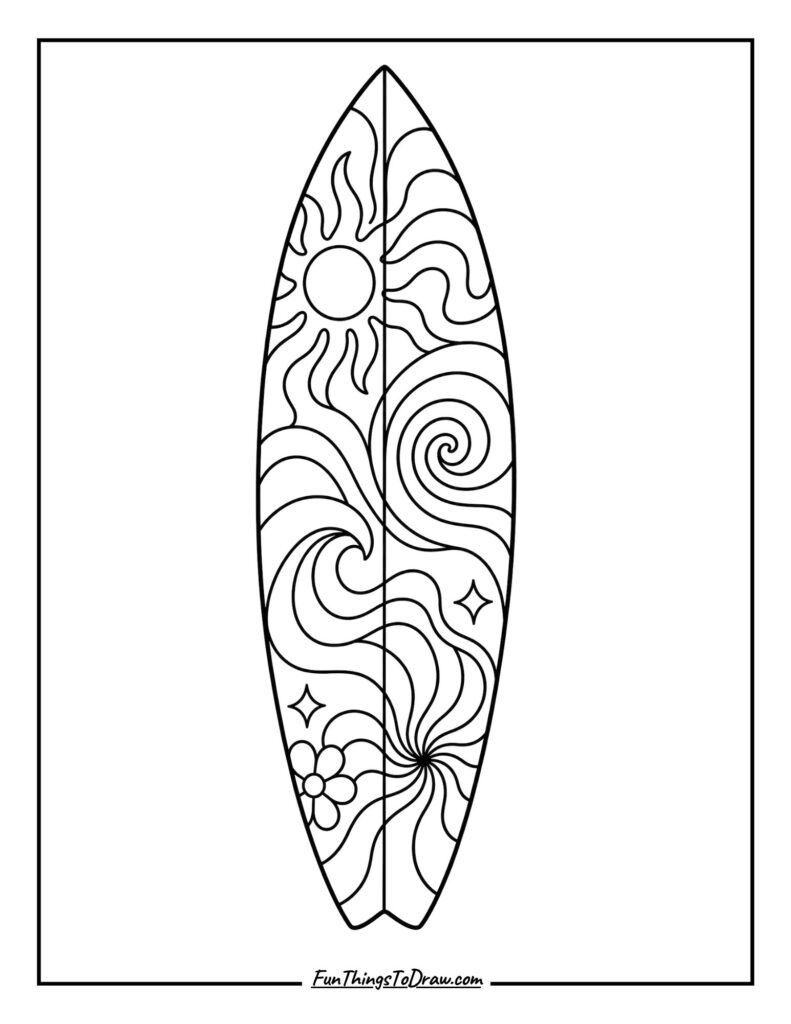 Psychedelic Swirls surfboard coloring page