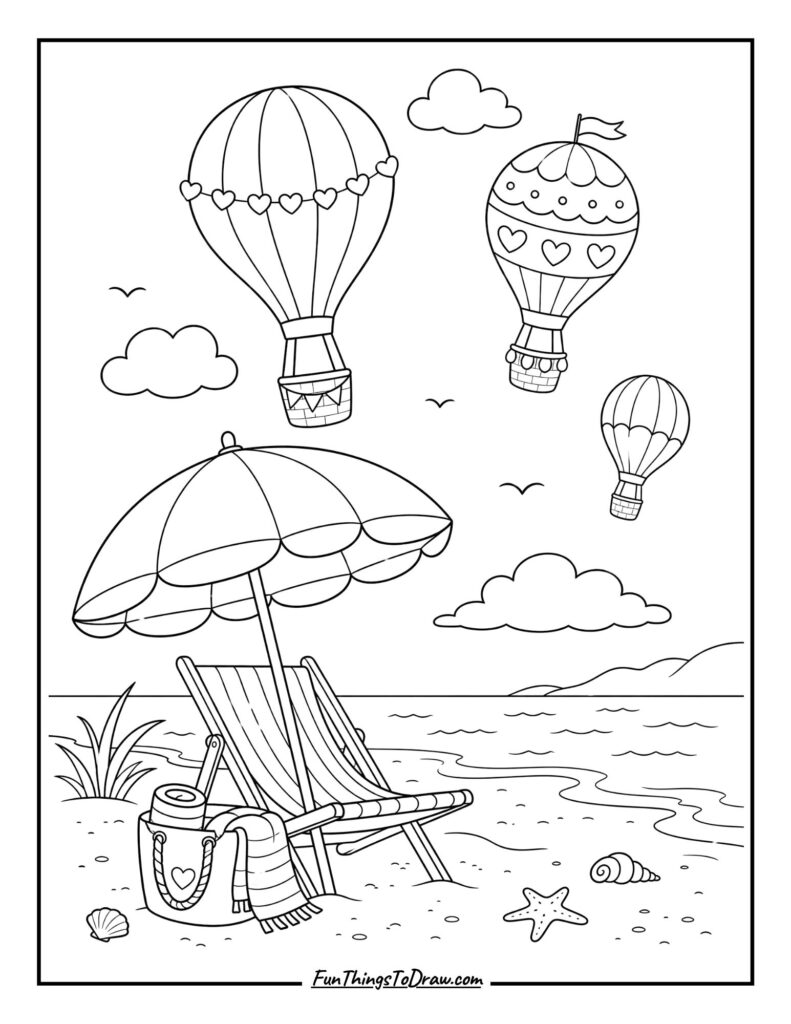 Hot Air Balloon Umbrella coloring page