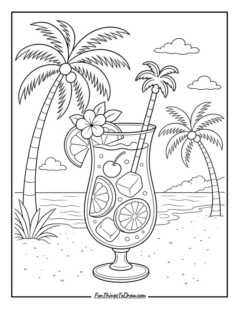 Palm Tree Punch fruit drink coloring page