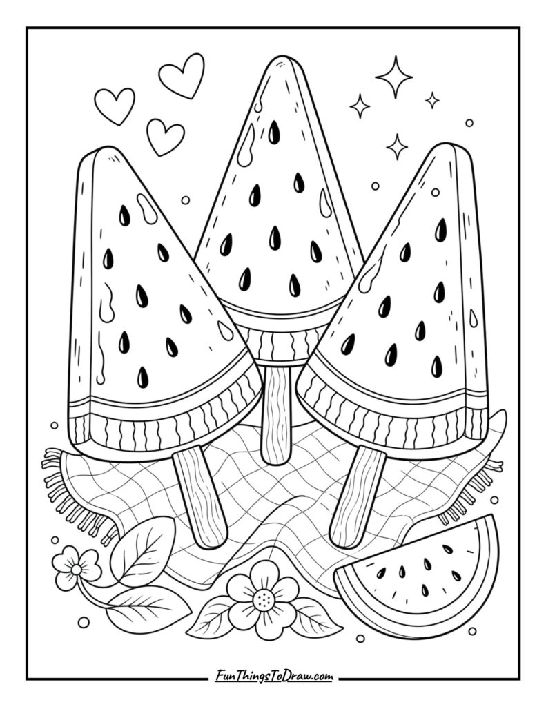 Watermelon Popsicles (summer food coloring sheet)