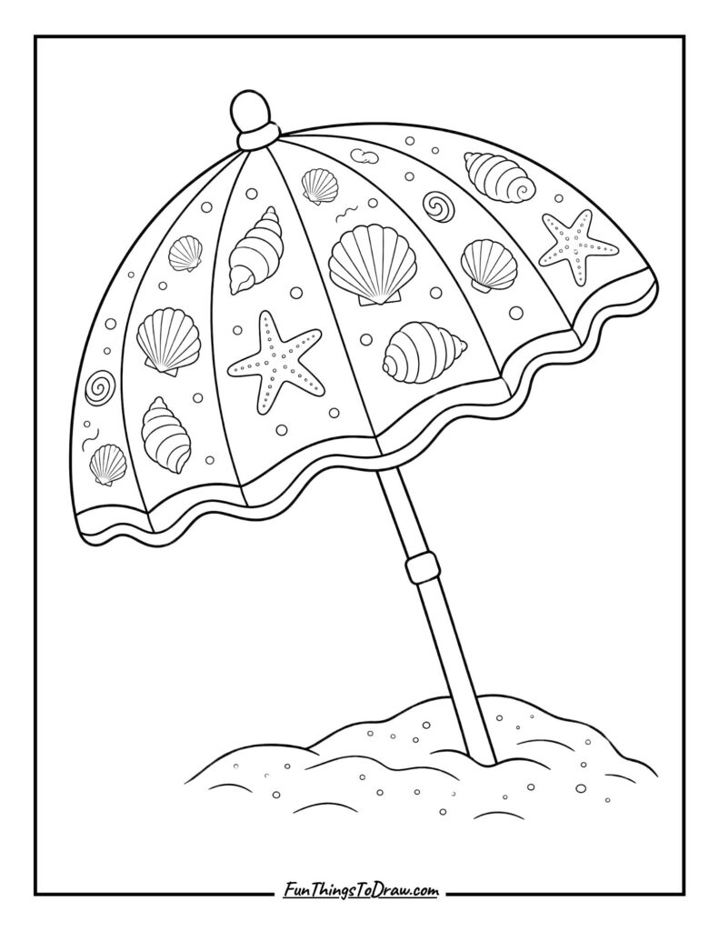 Seashells and Starfish Umbrella coloring page